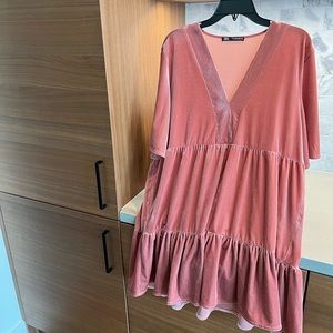 Zara Pink Velvet Tiered Mini Dress